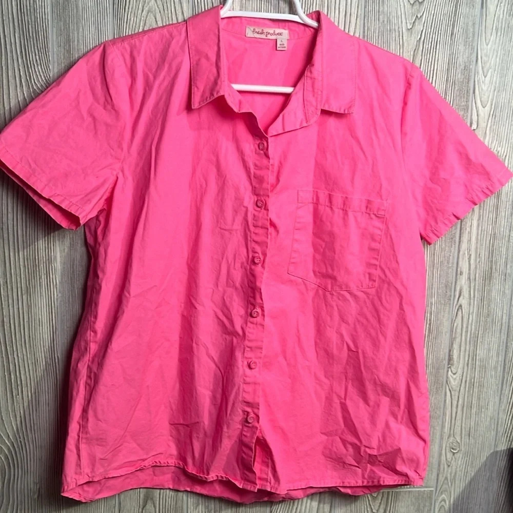 Women Fresh Produce Button Up Pink Cotton Size Large